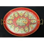 A 19th century Ottoman Turkish painted metal tray L.52.5cm