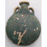 A rare 13th century Persian kashan turquoise moon flask, H.13.5cm