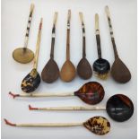 A rare collection of ten 19th century Ottoman Turkish sherbet spoons, horn, bone, wood,