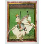 A fine 19th century Indian Rajasthan equestrian painting, possibly Maharaja Thakur Bakhatawar Singh,