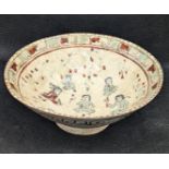 A 13th century Persian Seljuk minaie pottery bowl, figural scenes to interior of bowl, the outer