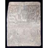 A fine 10-11th century Egyptian Fatimid carved stucco tile with large Kufic calligraphy, 27.5cm x