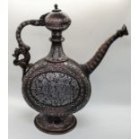 A very fine and unusual 19th century South Indian tanjore silver inlaid copper Ewer, H.31cm