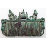 A fine early (possibly Gandhara) bronze comb, flanked by climbing tigers, L.11.5cm