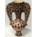 A fine large 19th century Spanish Hispano Moresque copper luster and cobalt blue twin handled vase,