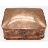 A fine East Asian silver inlaid copper betel nut box (pandan), possibly Burmese, silver inlay to all