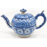 An unusual 19th century Moroccan glazed pottery tea pot, H.12cm