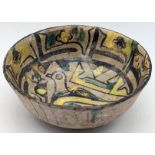 A 9-10th century Persian Nishapur pottery bowl depicting a bird motif, D.15cm