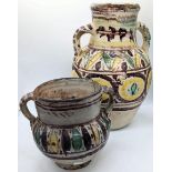 Two rare 17-18th century North African Tunisian glazed pottery jars, H.30cm and 16.5cm