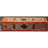 A large 18th century Deccani Indian carved wooden lacquered pen box, slide lid, L.35cm