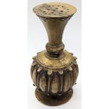 A Mughal Indian brass rosewater sprinkler, etched pattern to head, H.15cm