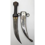 A fine 17-18th century Ottoman Turkish dagger with niello silver scabbard and very fine gold