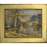 19th century British School, Two girls within a country scene, watercolour, monogrammed and dated