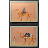 Two 19th century Indian company school mica paintings of camel and riders, gouache on paper, each