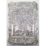 A Victorian William Shakespeare silver card case, chased and etched decor, vacant cartouche to one