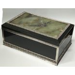 A very large and fine Russian silver and stone box, silver mounts and banding, filigree work, hinged