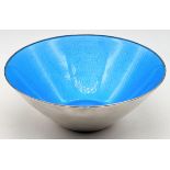 A large Norwegian silver and blue enamel bowl, 20th century, marked Sterling to base, 218g, H.7cm