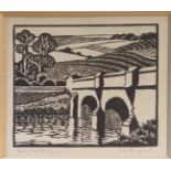 D.Butterfield (20th century British), Houghton Bridge (Sussex), woodcut print, H.13cm W.14cm