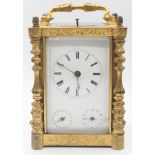 A Le Roy of Paris French repeating calendar alarm carriage clock, principal dial with Roman numerals