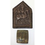 A 19th century Indian engraved brass case for portable shrine and another 18-19th century embossed