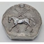 A Saudi Arabian Equestrian Club silver medallion by Wolfers Freres of Brussels, one side with a