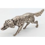 A rare Continental 19th century silver retriever dog pepper, marked 800 to rim of head, 65g, L.12cm