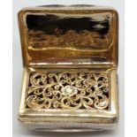 A George III silver vinaigrette, gilt interior, monogrammed, hallmarked Birmingham, 1827, maker T.