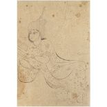 A 19th century or earlier Persian possibly Safavid study of a reclining youth reading, drawing on