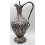 A large fine 19th century North Indian Kashmiri white metal jug, handle in the form of a snake,