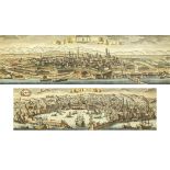 Two panoramic coloured engravings of Turin (Torino) and Genua (Genova), L.102cm