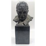 Hamish Mackie (b.1973), Sir Winston Churchill, bronze sculpture bust on marble base, signed and