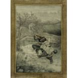 A very fine 19th century Indian miniature painting of elephant and rider helping a man stuck in a