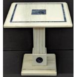 A blue and white marble table with square top, H.40cm