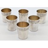 A set of 6 French silver shot glasses, gilt interiors, hallmarked to rims, total 103g, H.4.5cm