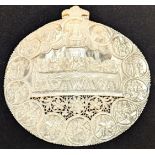 A fine and large 19th century Holy Land ( Bethlehem ) carved Mother of Pearl shell, the Last Supper,