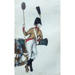 A rare 19th century Persian Qajar painting of a European soldier, watercolour on paper, H.17cm W.