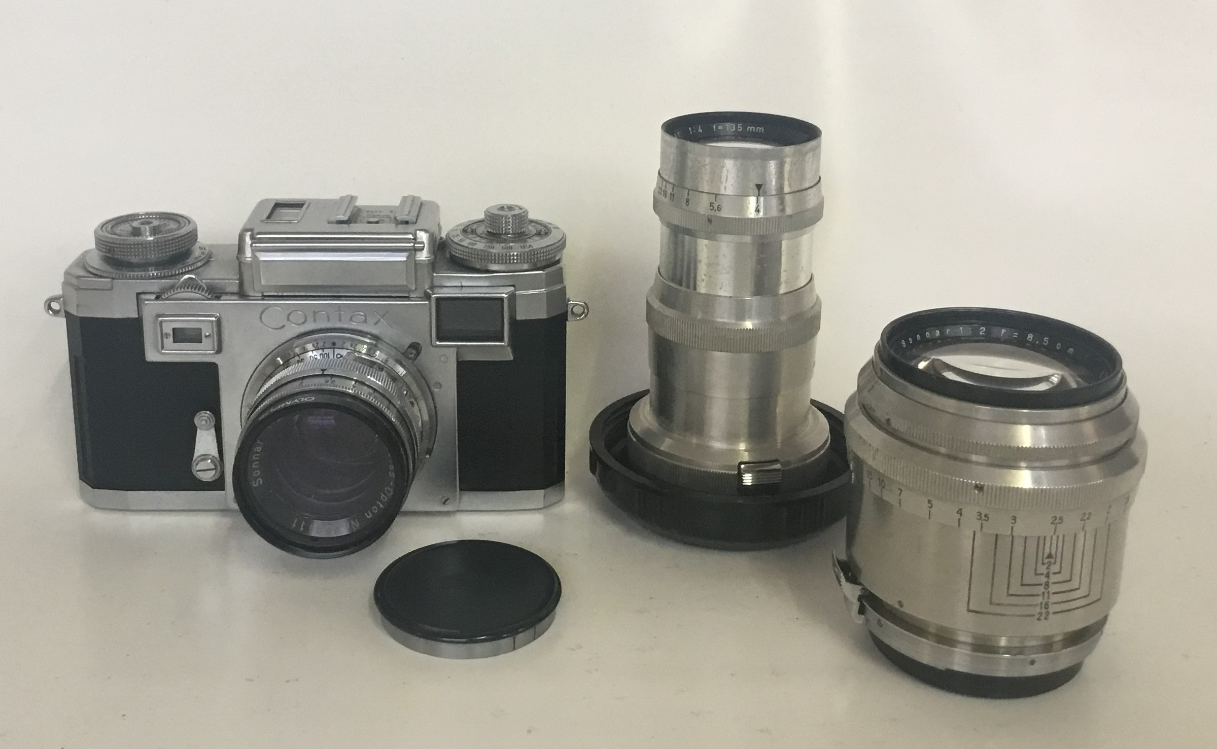 Contax 111A Camera Coloured Dial Serial No:C119 Lens: 85mm Sonnar Additional Lenses: 50mm Sonnar,