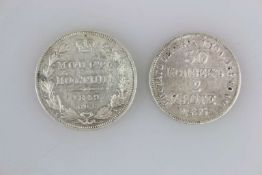 Russland, 2 Münzen: 30 Kopeken und 1 Poltina