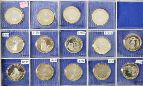 Schweiz, Sammlung von 14 Bimetall Gedenkmünzen