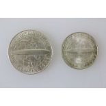 Weimarer Republik, 5 und 3 Reichsmark Silber Gedenkmünzen Zeppelin