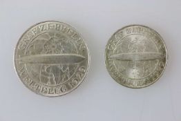 Weimarer Republik, 5 und 3 Reichsmark Silber Gedenkmünzen Zeppelin