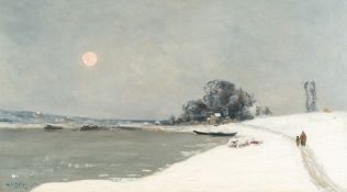 Hippolyte-Camille delpy – Eingeschneiter Uferweg in der Abendsonne (bei Brolles)