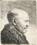 Rembrandt Harmensz. van Rijn – Kahlköpfiger Mann, im Profil nach rechts (Vater des Künstlers?)