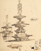 Giuseppe Galli Bibiena – Studienblatt mit zwei Brunnenentwürfen