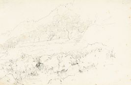 Heinrich Reinhold – Kleine Landschaft mit Bäumen und Bergen im Hintergrund