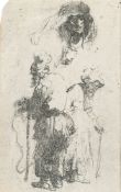 Rembrandt Harmensz. van Rijn – Studienblatt mit Bettlerpaar und Kopf einer alten Frau