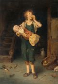 Ludwig Knaus – Schusterjunge als Kindermädchen (Der saure Apfel)
