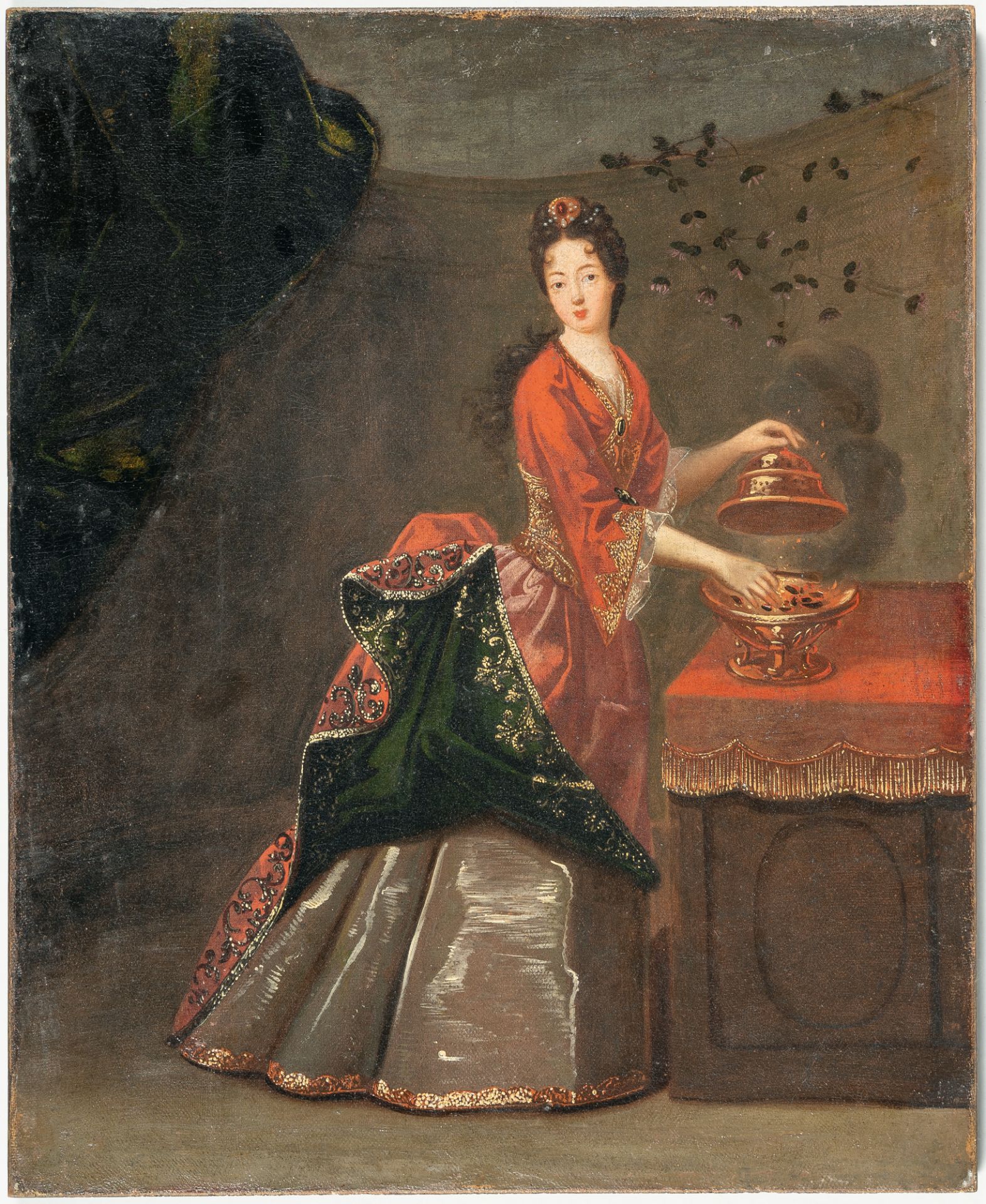 Deutsch oder Niederländisch – Dame in Rot vor einem Kohlebecken - Bild 2 aus 4