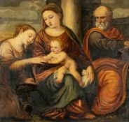 Venezianisch – Die mystische Vermählung der heiligen Katharina mit dem Jesuskind, rechts der hl. Jos