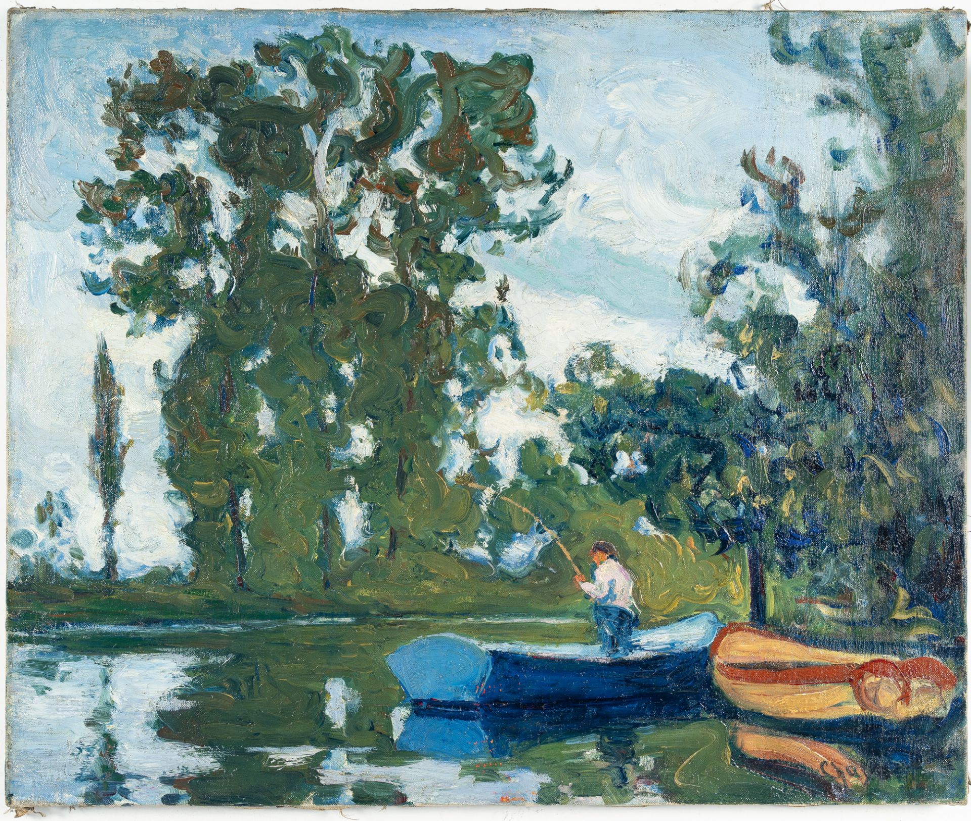 Jean-Laurent Buffet-Challié – Fisherman in a barge on a woodland pond - Image 2 of 3